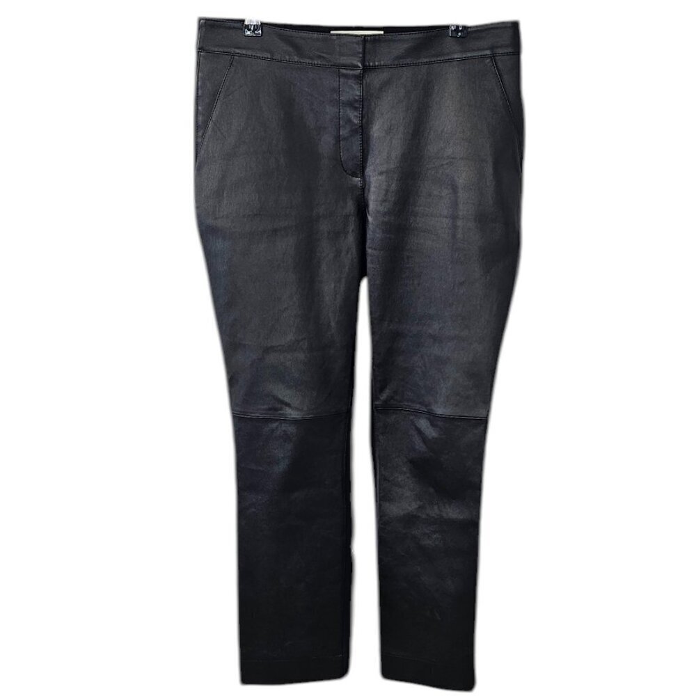 Lafayette 148 Womens Manhattan Pant, Lambskin Front, Stretch Back, Black, Size 8